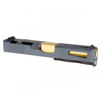 Glock 19 Gen 1-3 Compatible COMPETITOR Sniper Grey Complete Slide Kit - Gold Barrel